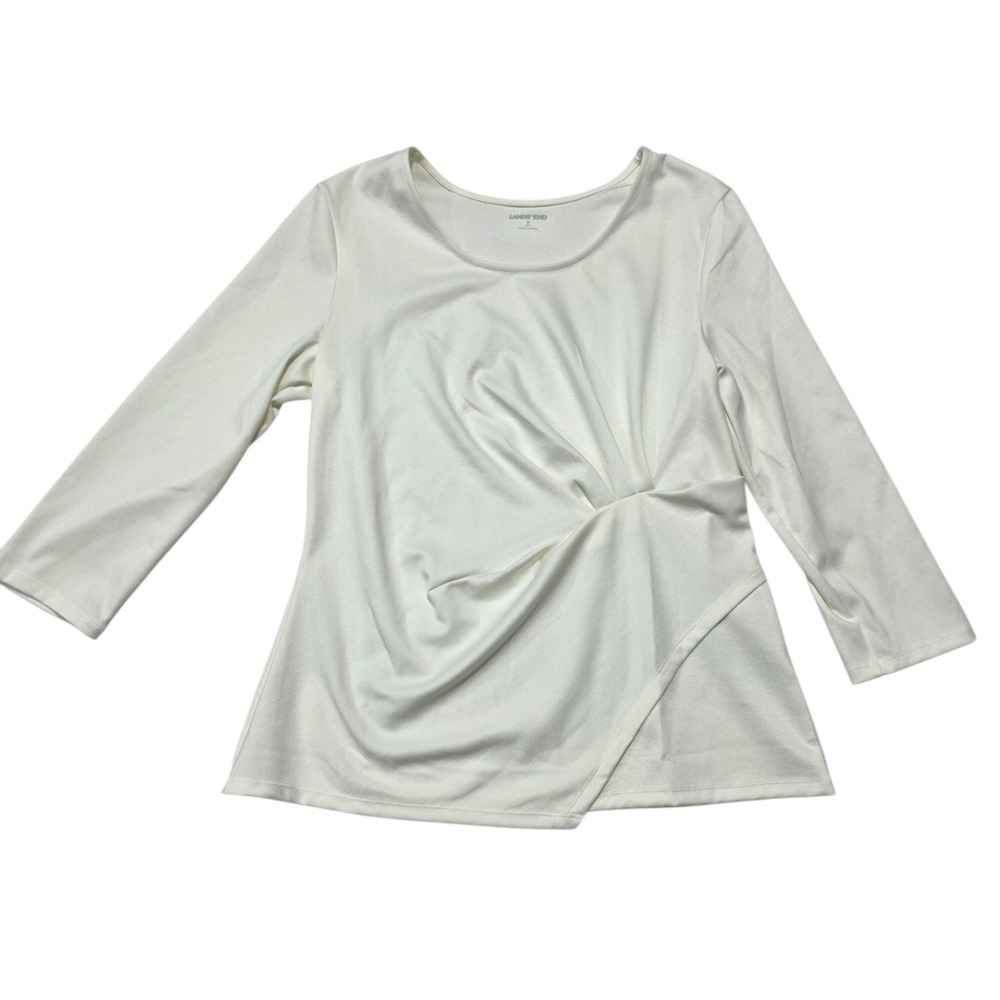Lands End Womens Cream Twist Front Long Sleeve Top Size M 10 12